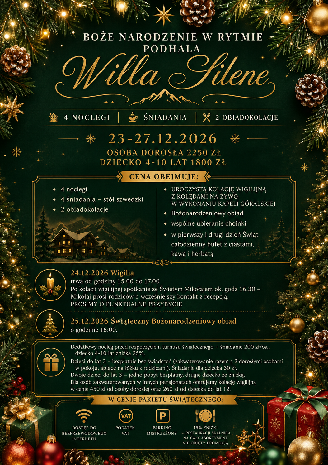 Boże Narodzenie w rytmie Podhala – Willa Silene, 23–27 grudnia 2026